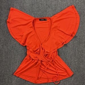 Lauren Ralph Lauren Ruffle-Trim Surplice Jersey Top - Vivid Tangerine, SP